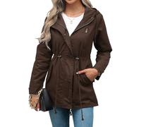 Veste légère pour femme avec cordon de serrage à la taille et fermeture éclair - Veste coupe-vent d'automne décontractée avec poches, café, L