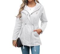 Veste légère pour femme avec cordon de serrage à la taille et fermeture éclair - Veste coupe-vent d'automne décontractée avec poches, blanc, 3XL