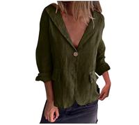Veste légère pour femme, col en V cranté, col en V, chemises à manches longues, col à un bouton, coupe ample, hauts surdimensionnés décontractés 2025 2026 automne printemps vêtements de sortie, vert