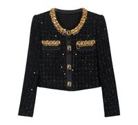 Veste légère pour femme et élégante Socialite Heavy Industry Diamond Sequins Tempérament Petite veste parfumée, Noir , L