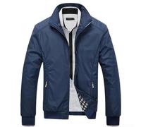 Veste légère pour homme, printemps, automne, fermeture éclair intégrale, col montant, coupe-vent, coupe ajustée, vêtement d'extérieur avec poches, noir, bleu, vert, kaki, gris, XL-4XL (bleu 3XL)