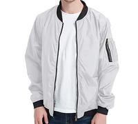 Veste légère pour homme - Veste bomber - Veste d'aviateur - Veste d'automne - Veste de baseball avec poche à manches - Couleur unie - Avec fermeture éclair - Veste softshell à col montant - Manches