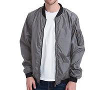 Veste légère pour homme - Veste bomber - Veste d'aviateur - Veste d'automne - Veste de baseball avec poche à manches - Couleur unie - Avec fermeture éclair - Veste softshell à col montant - Manches