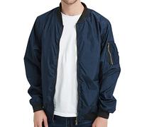 Veste légère pour homme - Veste bomber - Veste d'aviateur - Veste d'automne - Veste de baseball avec poche à manches - Couleur unie - Avec fermeture éclair - Veste softshell à col montant - Manches