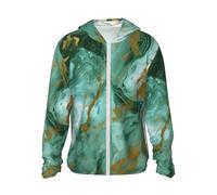 Veste légère UPF 50+ avec fermeture éclair intégrale - Protection solaire pour femme et homme - Manches longues - Marbre vert doré, noir, 3X-Large