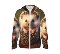 Veste légère UPF 50+ avec fermeture éclair intégrale - Protection solaire - Pour homme et femme - Manches longues - Motif hérisson, Noir/blanc, S