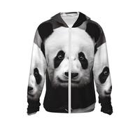 Veste légère UPF 50+ avec fermeture éclair intégrale - Protection solaire - Pour homme et femme - Manches longues - Panda noir et blanc, noir, Taille XL