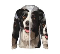 Veste légère UPF 50+ avec fermeture éclair intégrale - Protection solaire - Pour homme et femme - Manches longues - Border Collie, noir, Small