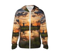 Veste légère UPF 50+ avec fermeture éclair intégrale - Protection solaire - Pour homme et femme - Manches longues - Belle vue des Pays-Bas, noir, XX-Large