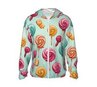 Veste légère UPF 50+ pour homme - Fermeture éclair intégrale - Candy and Lollipops - Protection solaire - Sweat à capuche à manches longues, Noir/blanc, 3XL