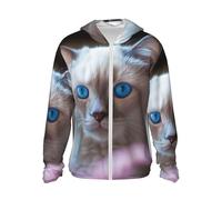 Veste légère UPF 50+ pour homme, fermeture éclair intégrale, chat aux yeux bleus, protection solaire, sweat à capuche à manches longues, noir, Taille XL