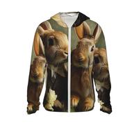 Veste légère UPF 50+ pour homme - Fermeture éclair intégrale - Couple de lapins - Protection solaire - Sweat à capuche à manches longues, Noir/blanc, 3XL