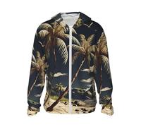 Veste légère UPF 50+ pour homme - Fermeture éclair intégrale - Motif palmier - Protection solaire - Manches longues, noir, XX-Large