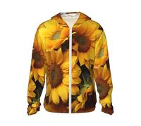Veste légère UPF 50+ pour homme - Fermeture éclair intégrale - Nombreux tournesols - Protection solaire - Sweat à capuche à manches longues, Noir/blanc, S