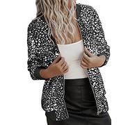 Veste Leopard Femme Printemps Bombers Femmes Décontracté Imprimé Leopard Bombers Blouson à Manches Longues Zippé Manteau Léger Court Veste de Baseball Grande Taille Outwear avec Poches