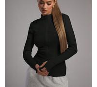 Veste longue à col montant avec fermeture éclair complète, côtelée et douce. Idéale pour le padel, le tennis, le pickleball, la gym, la fitness, l'hiver, le pilates et un usage quotidien décontracté L