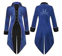 Veste Longue à Col Montant- Tenue Medievale Manche Longue,Manteau Renaissance Queue de Pie avec Broderie Grande Taille Boutonné Vintage Victorien Blousons pour Cour Gothique Halloween Carnaval