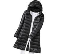 Veste longue et ample pour femme xitoio - Légère, pliable et en duvet - Avec capuche, imperméable, matelassée et rembourrée - Parka chaude pour l'hiver, Noir , XL