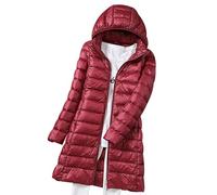 Veste longue et ample pour femme xitoio - Légère, pliable et en duvet - Avec capuche, imperméable, matelassée et rembourrée - Parka chaude pour l'hiver, rouge vin, 4XL