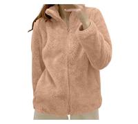 Veste Longue Femme Blouson Rose de Sport sans Capuche Manteau Peluche Trench d'hiver Veste Polaire sans Capuche Zippée Polaires de Randonnée Femme Rose L
