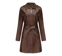 Veste Longue Femme Simili Cuir Trench Femme Avec Ceinture Survêtement Femme Noir Rouge Marron Manteau Dark Brown EUR M
