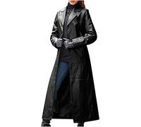 Veste Longue pour Femme en Simili Cuir Style décontracté PU Biker Blouson Femme Manteau de Moto Longue et Décontracté Mode Long Manteau Slim Fit Blouson Aviateur Manches Longues Classique Coat Mode