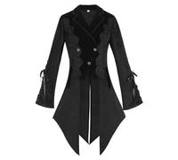 Veste longue pour femme, style steampunk, style médiéval, à manches trompettes, style Renaissance, gothique, Renaissance victorienne, princesse, carnaval, costume de cosplay, Noir , XXL