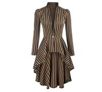 Veste Longue rayée Steampunk pour Femme, Automne, Hiver, Vintage, fête, Frack, Smoking, Carnaval, Renaissance, Victorien, Gothique, Manteaux Longs victoriens Carnaval