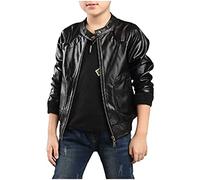 Veste lourde pour enfant - Col montant - Tendance - Veste de moto en cuir chaud et doux - Manches longues - Solide - Pour petit garçon, Noir , 3-4 ans