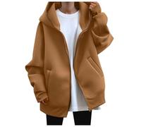Veste Manteau Long Femme Sweat a Capuche Zippe Oversize Cardigan Matelasse a Manches Longues Pull Chaud Capucin avec Fermeture Eclair Haut Chaud Confortable et Mode pour Automne Hiver (B-Khaki, XXXL)