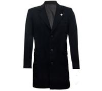 Veste Manteau Longue Coupe Slim Laine Noire 3/4 Peaky Blinders