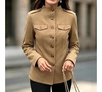 Veste / Manteau pour femme coupe slim à simple boutonnage, manches longues, col cheminée, style décontracté, automne, style Y2K des années 2000, bureau, kaki, veste Napoléon / militaire L,M,S,XL,XS,XX