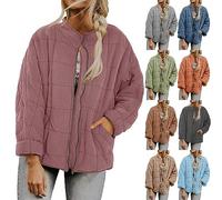 Veste matelassée à col montant pour femme, couleur unie, manches longues, fermeture éclair, manteau rembourré pour l'automne et l'hiver, A - Rose, XL