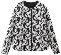 Veste Matelassée Ample à Imprimé Animal Pour Femmes Grande Taille Bouton à Col Rond Avec Poches Veste à Manches Longues De Rue à La Mode Pour Femmes (Noir blanc,L)