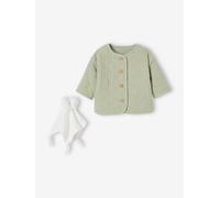 Veste matelassée bébé et doudou coffret cadeau naissance vert sauge 6M(67CM)