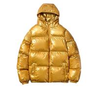 Veste matelassée brillante à capuche avec fermeture éclair intégrale pour homme, coupe ample, veste chaude pour homme, tenue décontractée de rue, doré, L