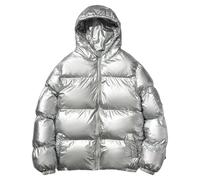 Veste matelassée brillante à capuche avec fermeture éclair intégrale pour homme, coupe ample, veste chaude pour homme, tenue décontractée de rue, Argenté., XL