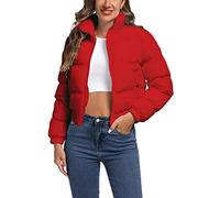 Veste matelassée décontractée à manches longues pour femme - Fermeture éclair intégrale - Manteau d'hiver rembourré, Rouge, Medium