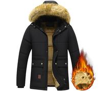Veste Matelassée Homme Aviateur Zippé Duvet Duffle Matelassé Tactique Cotele Chantier Marque D'intérieur Travail Grand Froid Snowboard Hiver Randonnée Running Doudoune Longue Homme Noir XXL