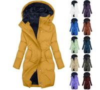 Veste matelassée pour femme avec capuche - Doublure chaude - Manteau d'hiver épais - Coupe-vent - Longue parka d'hiver - Couleur unie - Veste d'hiver imperméable pour le quotidien, le travail