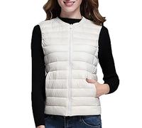 Veste matelassée pour femme - Veste mi-saison - Doudoune légère avec poche - Gilet matelassé - Veste d'hiver chaude et portable - Veste mi-saison légère sans manches, beige, M