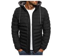 Veste matelassée pour homme avec capuche, veste demi-saison, légère à manches longues, doudoune en coton, chaude pour l'hiver, les loisirs, la veste softshell., Noir , L