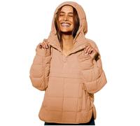 Veste matelassée surdimensionnée Dolman à capuche pour femme - Manteau chaud léger et chaud pour l'automne et l'hiver, kaki, L
