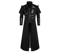 Veste médiévale Gothique Vintage pour Homme Steampunk Déguisement Halloween Homme Pirate 2024 Déguisement Médiévale Viking Carnaval Costume Marque Pas Cher Vente Flash du Jour Et Soldes Noir L