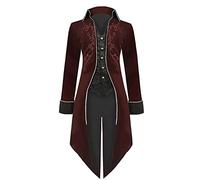 Veste médiévale steampunk pour homme - Manteau frack gothique Renaissance - Rétro victorien - Costume de cosplay pour Halloween - Pirates - Vampire - Rouge - Taille M