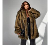Veste mi-longue en fausse fourrure "Be Mine" pour femmes grandes tailles, polyvalente pour l'automne/l'hiver 0XL,1XL,2XL,3XL,4XLUnicoloreTissu tissé