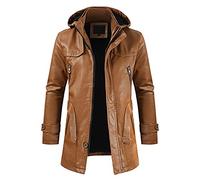 Veste Mi-Saison Homme - Veste À Capuche Détachable En Cuir De Velours Pour Hommes Hiver Plus Décontracté Fermeture Éclair À Manches Longues Trench Gothique Allongé Veste Fourrure Homme A Capuche