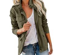 Veste Militaire Femme Blouson mi Saison Grande Taille Manteau Court Parka en Coton pour Printemps Kaki Jacket Veste en Jean Saharienne Femme Legere Sports Décontracté avec Poches Ziper ÉLéGant