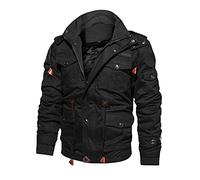 Veste Militaire Homme Chaud, Blouson Homme Manches Longues Veste A Capuche Gilet Fermeture Éclair Manteau Décontracté Manteau Outdoor Thermique Poches Coupe-Vent Hiver Cargo De Pluie