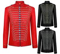 Veste Militaire Homme Parade Batteur Emo Punk Manteau Steampunk Adam Fanfare Festival de Musique Costume Medieval col Montant Vintage Deguisement Adulte Cosplay Carnaval de Fete (Red, M)